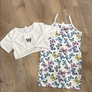 Butterfly Print Kids Shirt and Dress Set